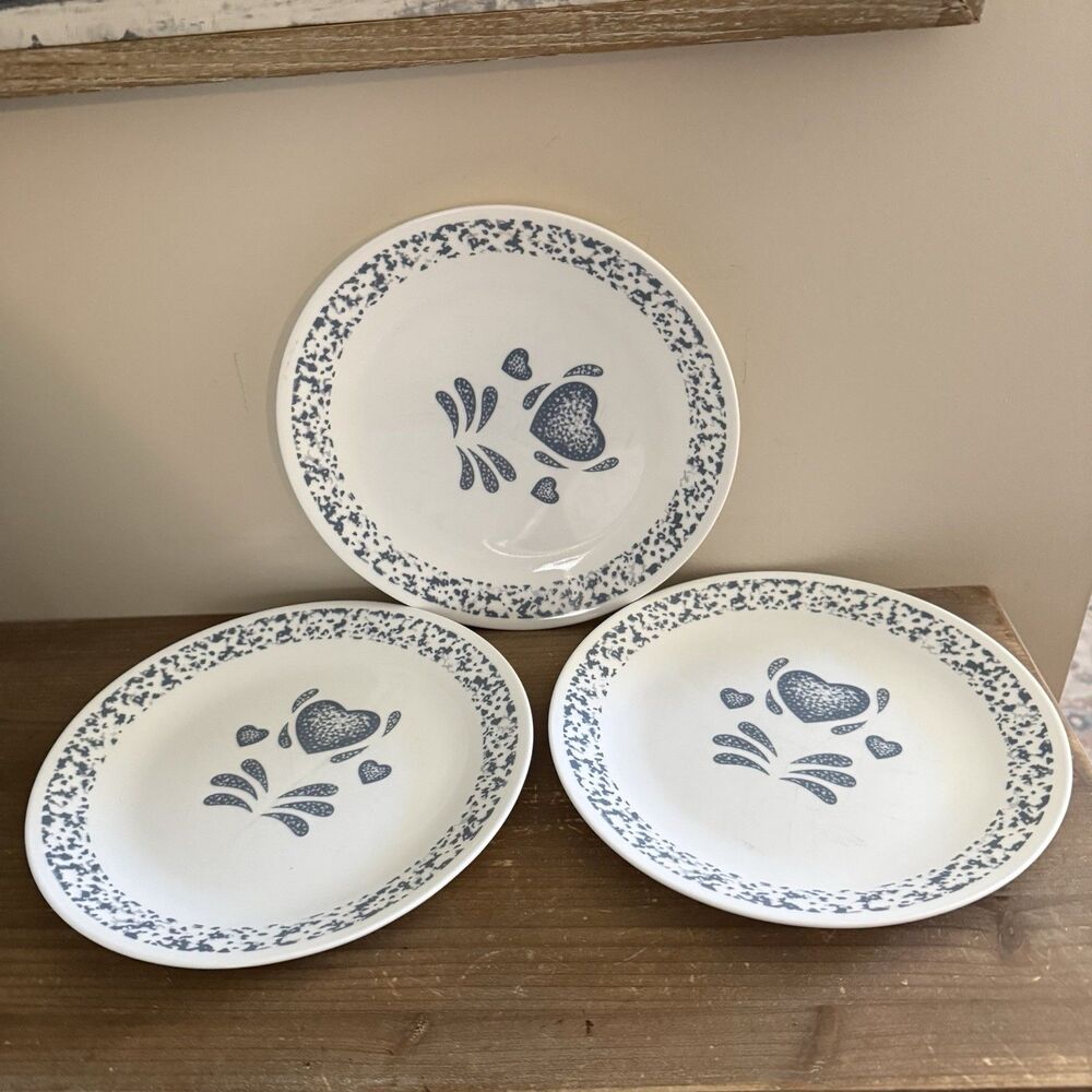 Set of 3 Corelle BLUE HEARTS Dinner Plates Cottagecore Shabby Chic